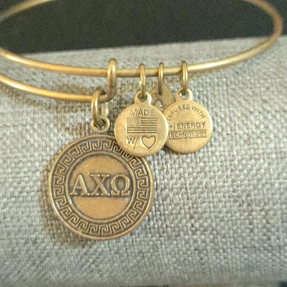 Alex and Ani Alpha Chi Omega AXO Bangle Bracelet Rafaelian Gold   Preppy